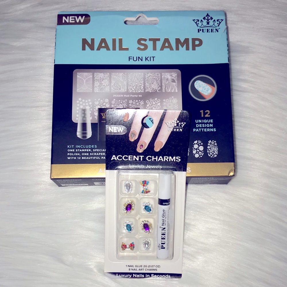 New PUEEN Nail Art Stamp Designer Kit & Accent Charms Bundle